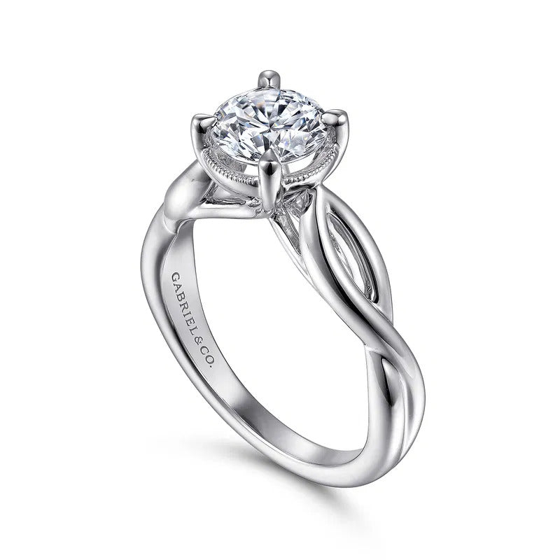 Gabriel & Co. Emiliana ER15790R4W44JJ – 14K White Gold Split Shank Round Diamond Engagement Ring