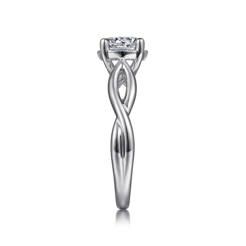 Gabriel & Co. Emiliana ER15790R4W44JJ – 14K White Gold Split Shank Round Diamond Engagement Ring