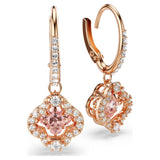 Swarovski Sparkling Dance Clover Earrings 5516477 – Pink Dancing Stone, Rose Gold-Tone Plated Drop Earrings