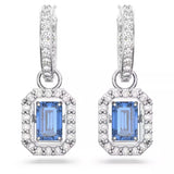 Swarovski 5619500 Una Drop Earrings – Octagon Cut Blue Crystals, Rhodium Plated