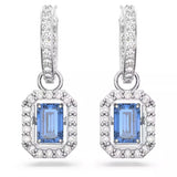 Swarovski 5619500 Una Drop Earrings – Octagon Cut Blue Crystals, Rhodium Plated