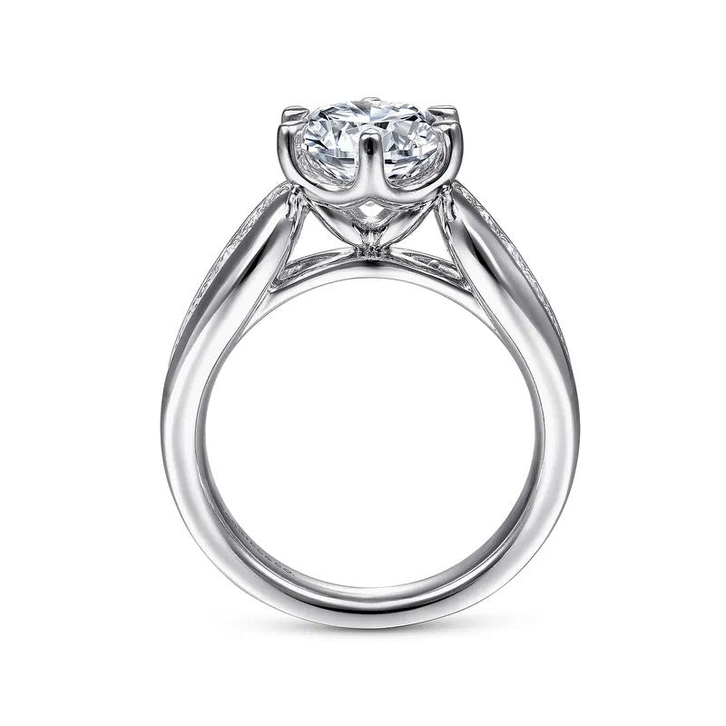 Gabriel & Co. Ember ER14966R8W44JJ – 14K White Gold Wide Band Round Diamond Engagement Ring