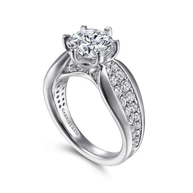 Gabriel & Co. Ember ER14966R8W44JJ – 14K White Gold Wide Band Round Diamond Engagement Ring