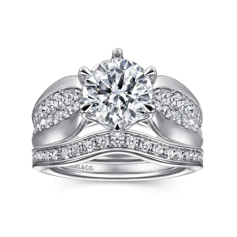 Gabriel & Co. Ember ER14966R8W44JJ – 14K White Gold Wide Band Round Diamond Engagement Ring