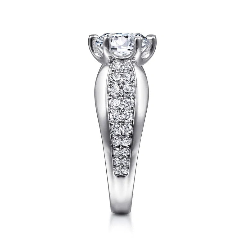 Gabriel & Co. Ember ER14966R8W44JJ – 14K White Gold Wide Band Round Diamond Engagement Ring