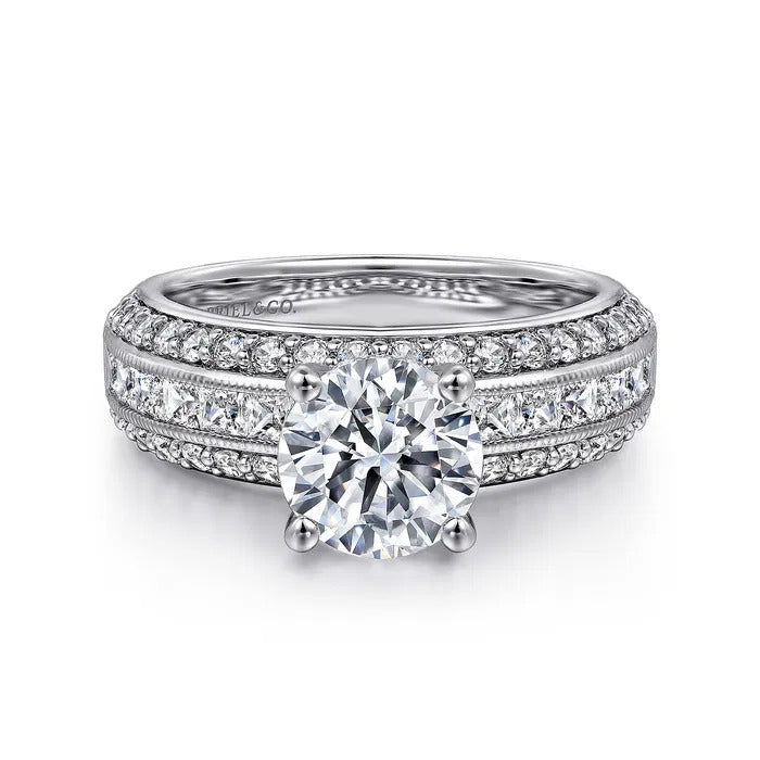Gabriel & Co. ER16257R6W44JJ 14K White Gold Wide Band Round Diamond Engagement Ring