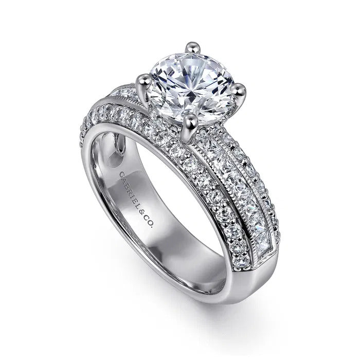 Gabriel & Co. ER16257R6W44JJ 14K White Gold Wide Band Round Diamond Engagement Ring