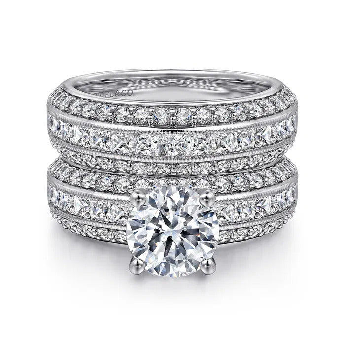 Gabriel & Co. ER16257R6W44JJ 14K White Gold Wide Band Round Diamond Engagement Ring