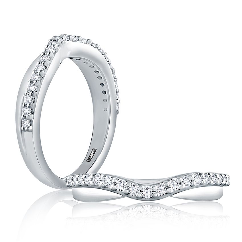 Curved Diamond and Polished Wedding Band