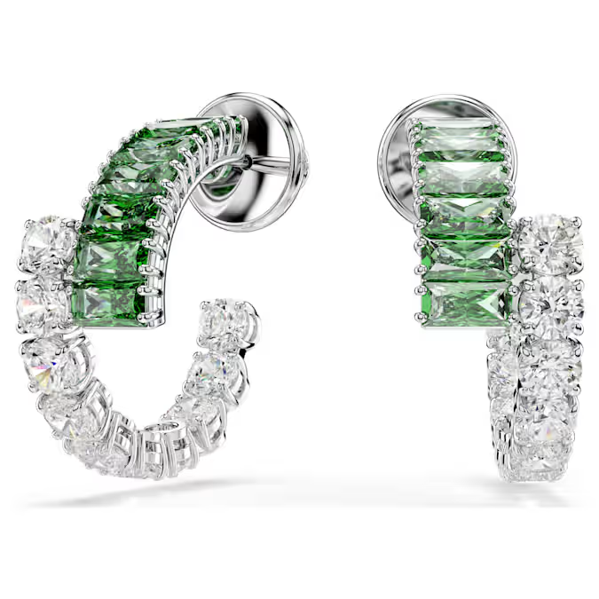 Swarovski Matrix hoop earrings Mixed cuts, Green, Rhodium plated