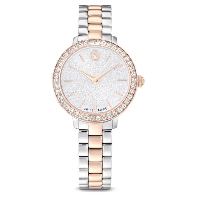 Swarovski Watch Swiss Made, Metal bracelet, Silver tone, Rose gold-tone finish
