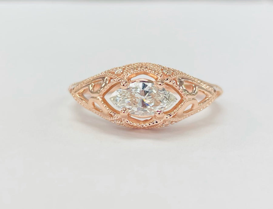 Marquise East West Rose Gold Diamond Engagement Ring