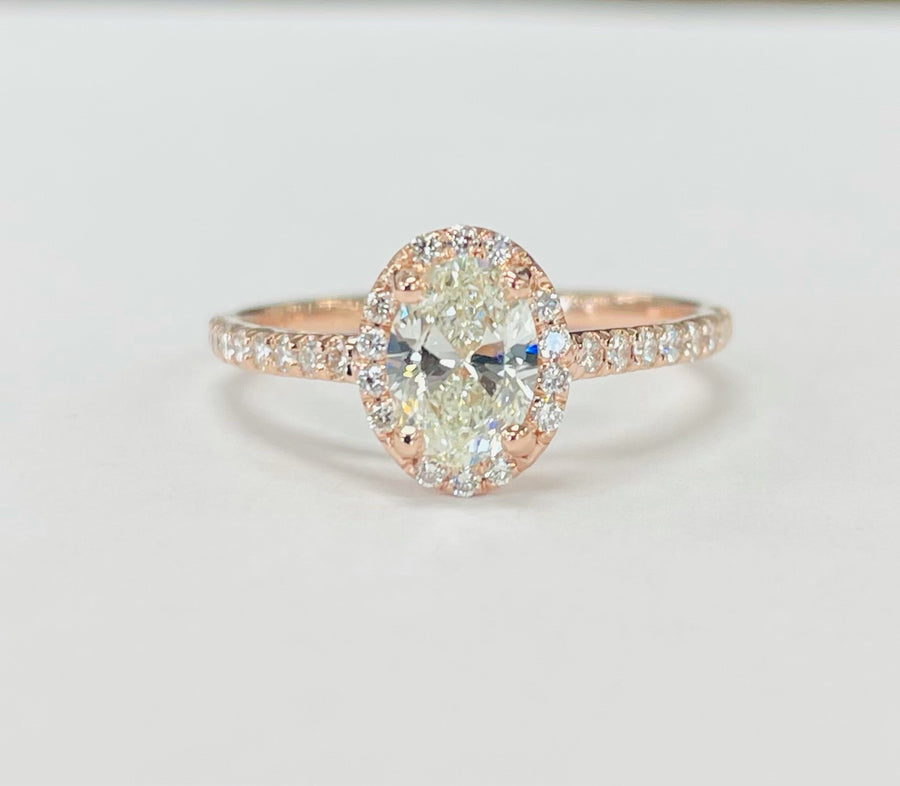 Certified Oval Halo Rose Gold Diamond Engagement Ring