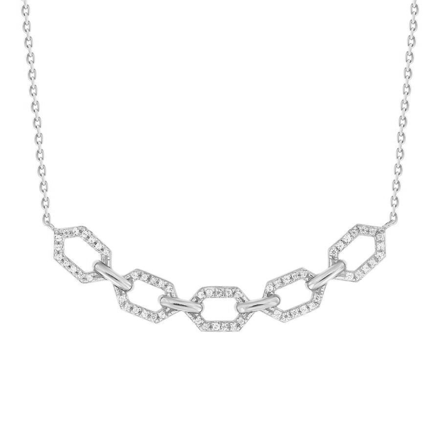 Hexagon Diamond Link Bar Necklace