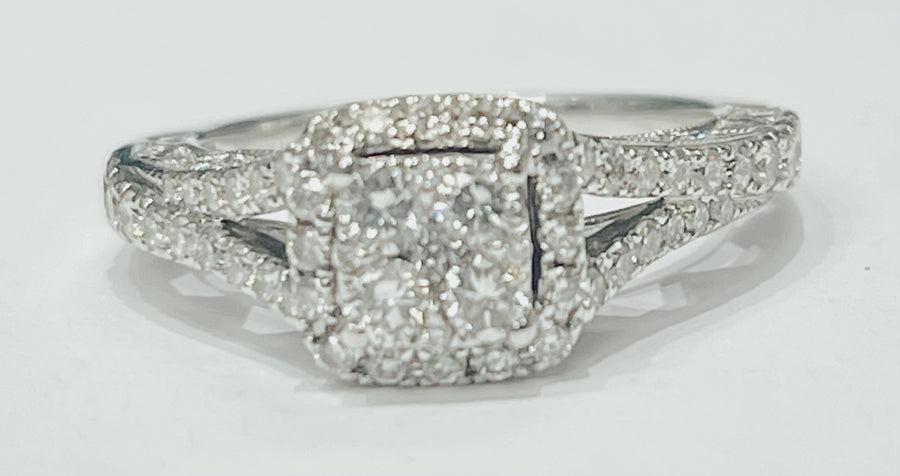 Classy Engagement Ring! 
This ring is made of 14k white gold...