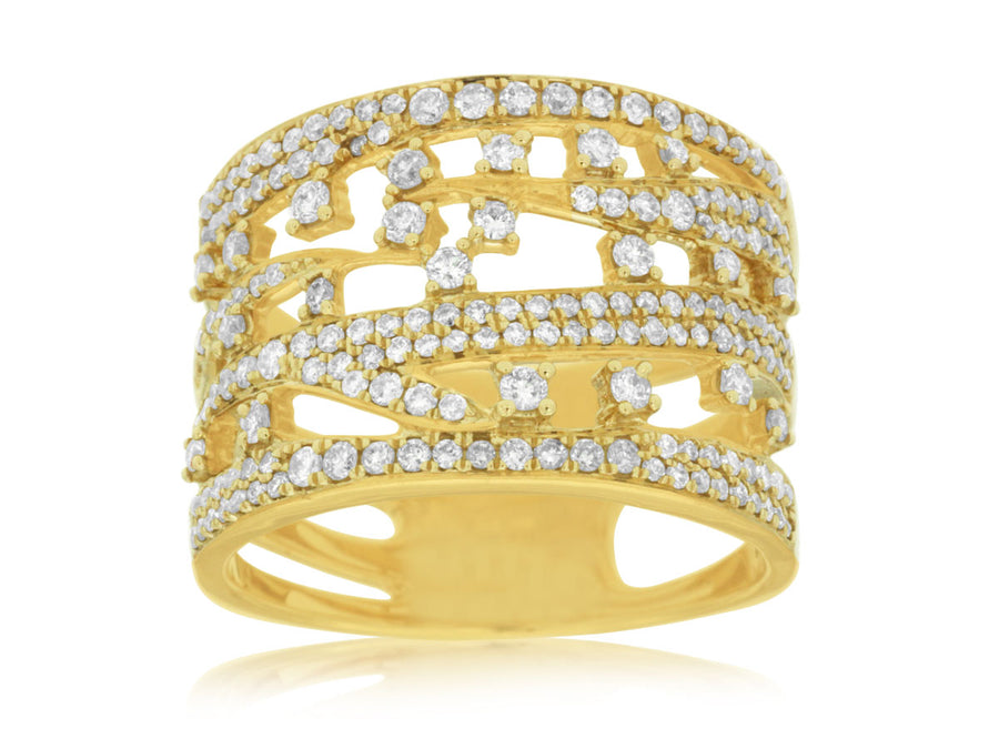 Yellow Gold Modern Multi-Row Diamond Fashion Ring