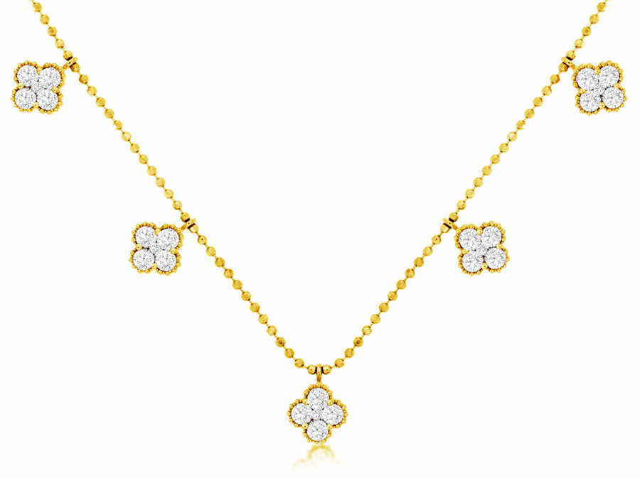 Yellow Gold Diamond Motif Station Necklace