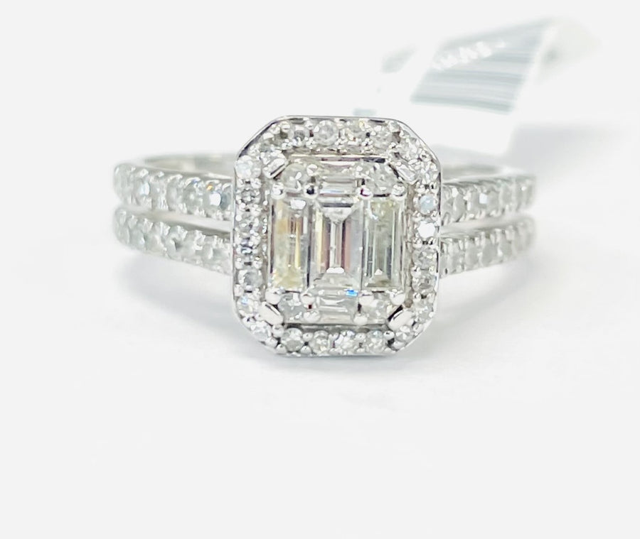 Emerald Cut Halo 1 1/2CTW Diamond Engagement Ring
