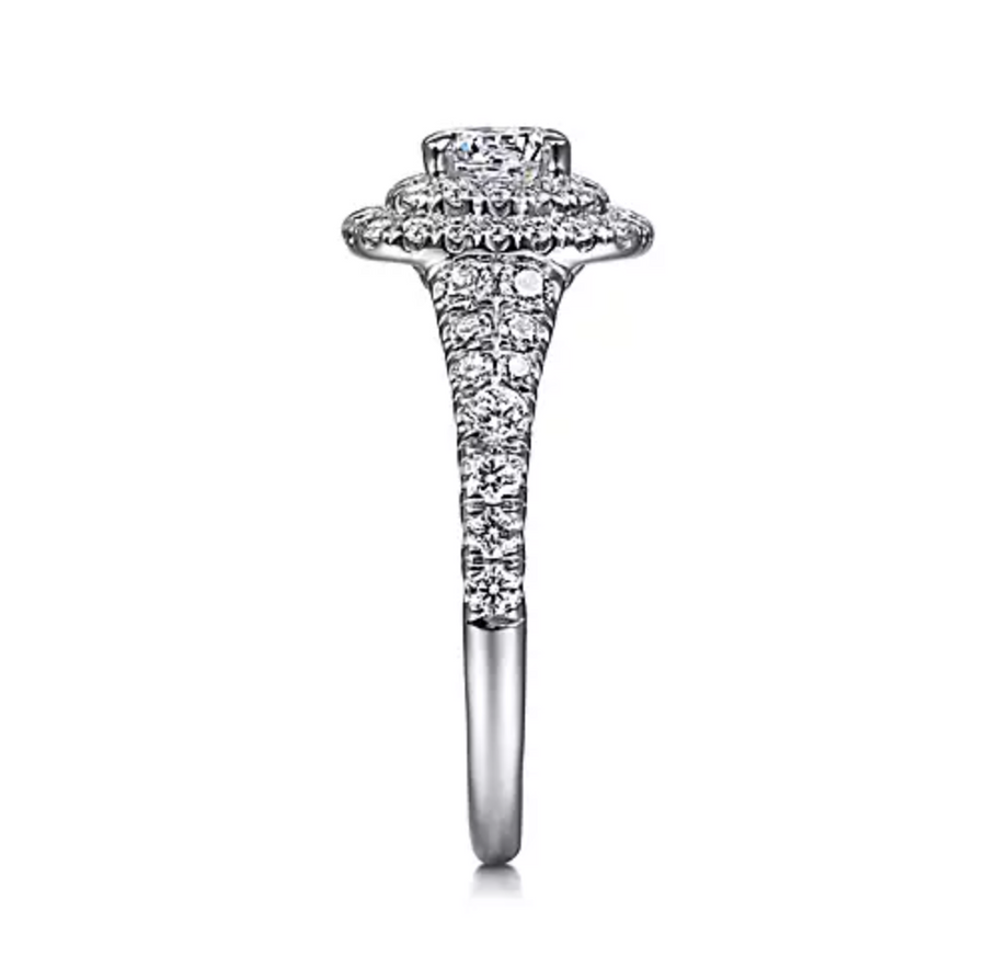 Johanna - 14K White Gold Cushion Double Halo Round Diamond Engagement Ring
