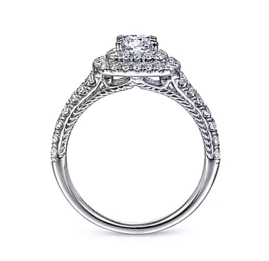 Johanna - 14K White Gold Cushion Double Halo Round Diamond Engagement Ring