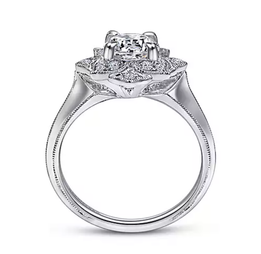 Arlette - Unique 14K White Gold Diamond Halo Engagement Ring
