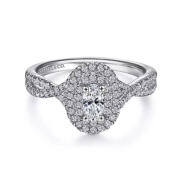 Carmen - 14K White Gold Oval Double Halo Diamond Engagement Ring