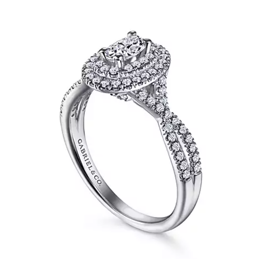Carmen - 14K White Gold Oval Double Halo Diamond Engagement Ring