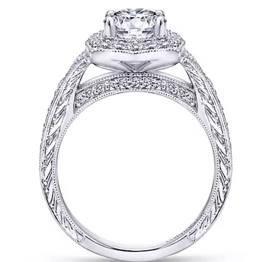 Theresa - Vintage Inspired 14K White Gold Round Halo Diamond Engagement Ring