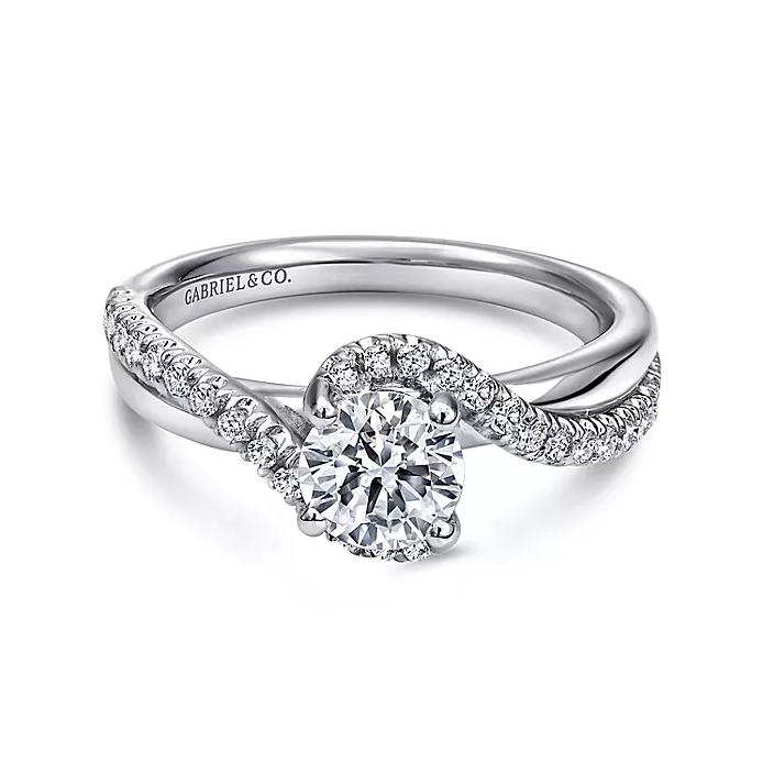 Lady - 14K White Gold Round Bypass Diamond Engagement Ring
