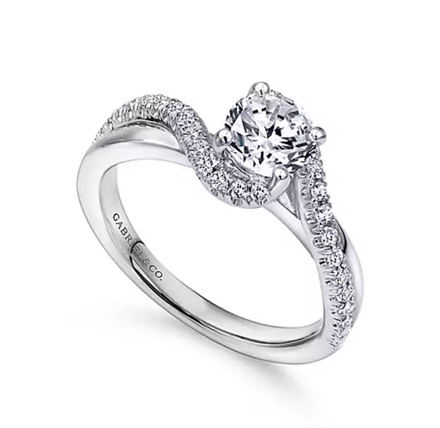 Lady - 14K White Gold Round Bypass Diamond Engagement Ring