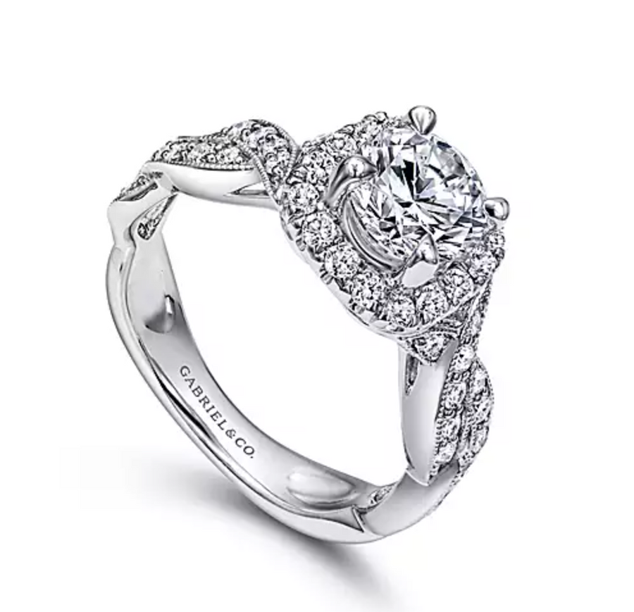 Verona - 14K White Gold Round Halo Diamond Engagement Ring