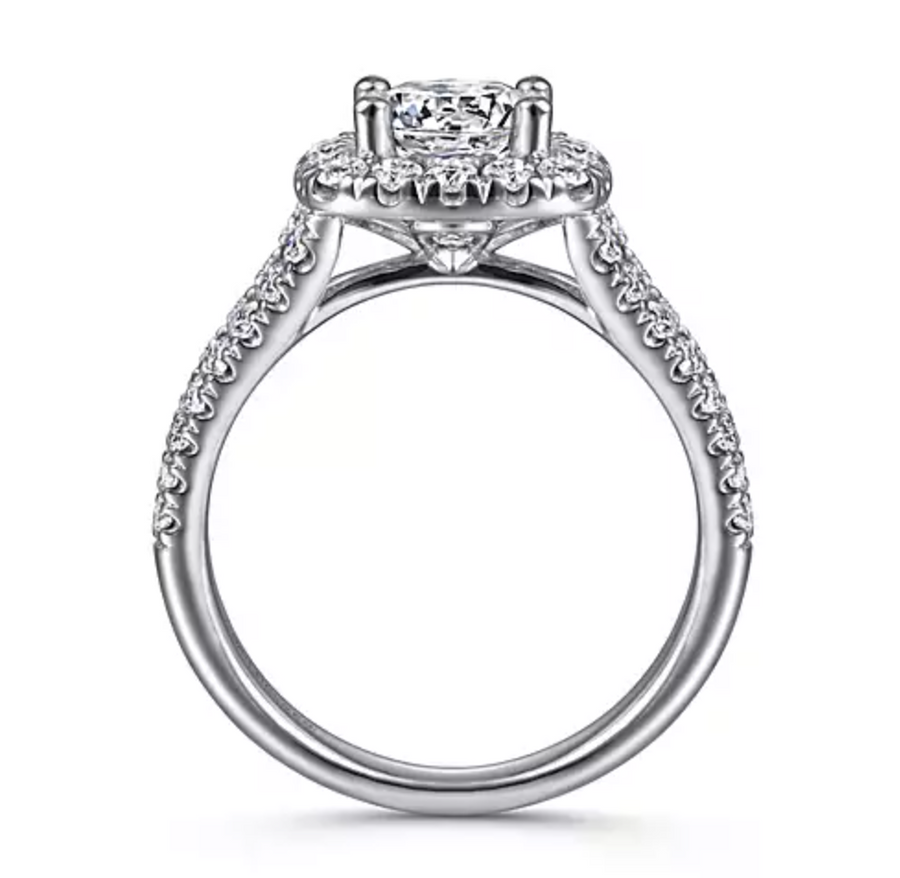 James - 14K White Gold Cushion Halo Round Diamond Engagement Ring
