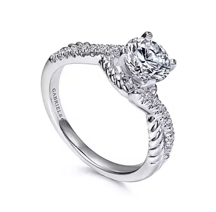 Adrianna - 14K White Gold Round Twisted Diamond Engagement Ring