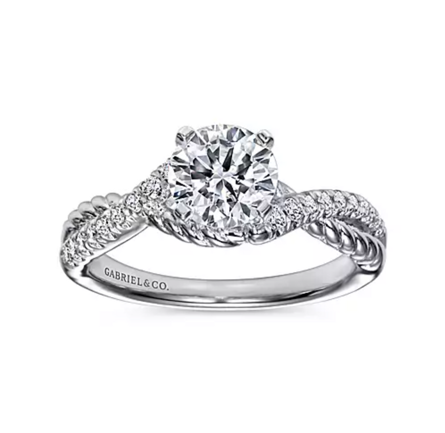 Adrianna - 14K White Gold Round Twisted Diamond Engagement Ring