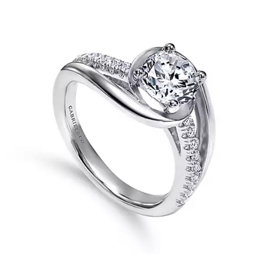 Lucca - 14K White Gold Round Bypass Diamond Engagement Ring