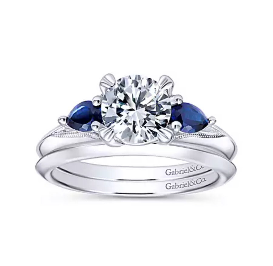 Amerie - 14K White Gold Sapphire and Diamond Engagement Ring