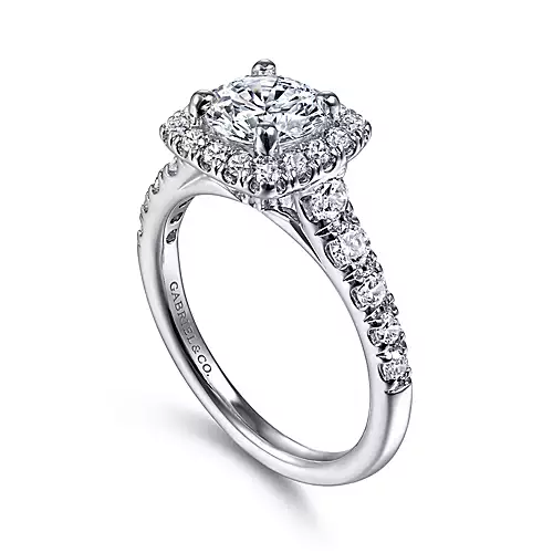 Beckett - 14K White Gold Cushion Halo Round Diamond Engagement Ring