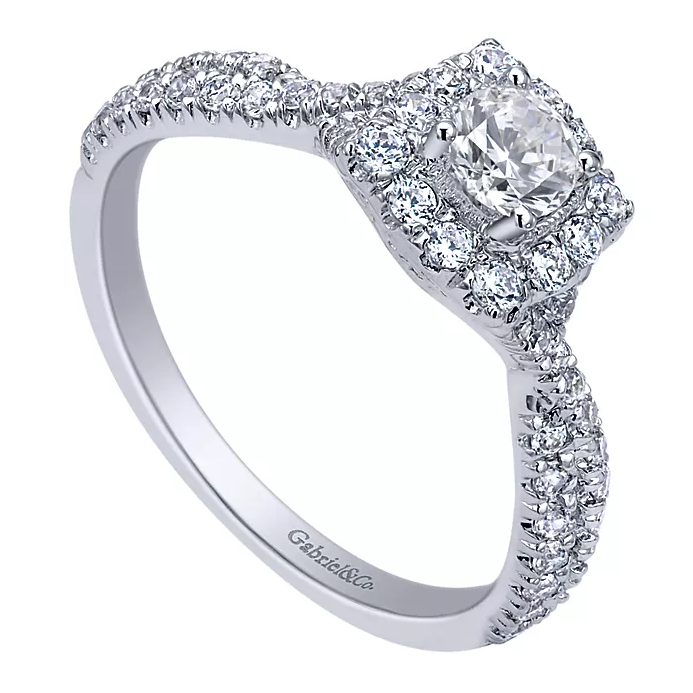 Brio - 14K White Gold Round Halo Diamond Engagement Ring
