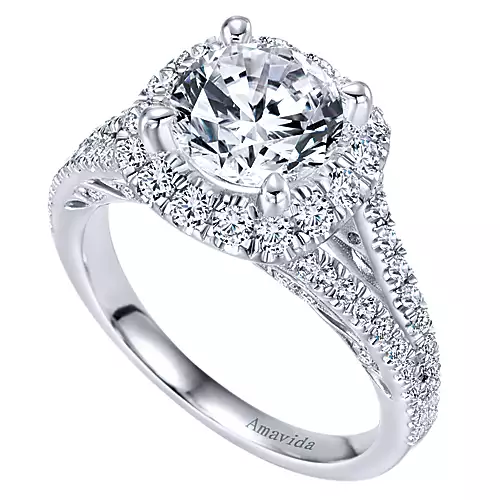 Temi - 18K White Gold Round Halo Diamond Engagement Ring