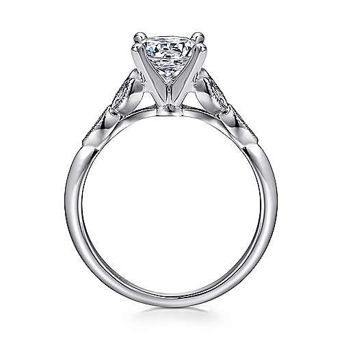 Vintage Inspired 14K White Gold Split Shank Round Diamond Engagement Ring