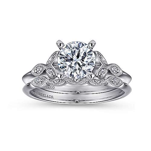 Vintage Inspired 14K White Gold Split Shank Round Diamond Engagement Ring