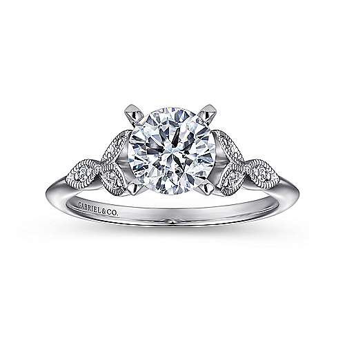 Vintage Inspired 14K White Gold Split Shank Round Diamond Engagement Ring