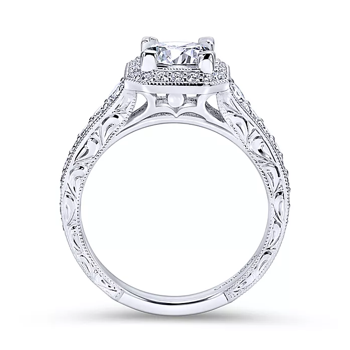 Estelle - Vintage Inspired 14K White Gold Princess Halo Diamond Engagement Ring