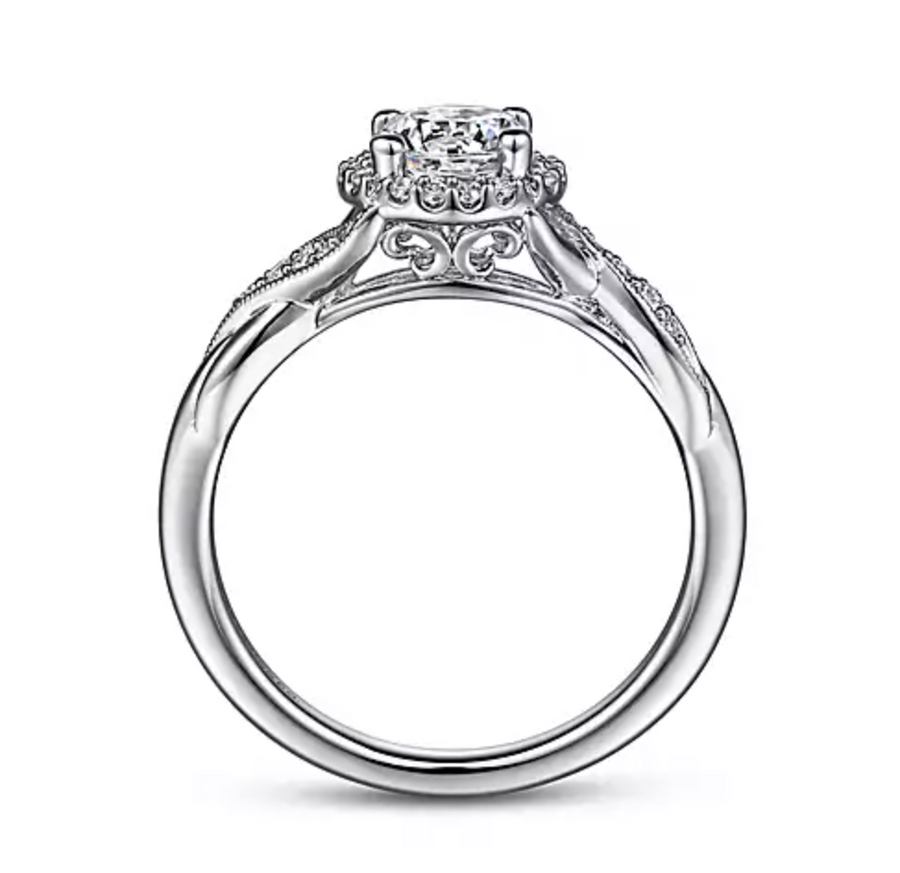 Shae - Vintage Inspired 14K White Gold Round Halo Diamond Engagement Ring