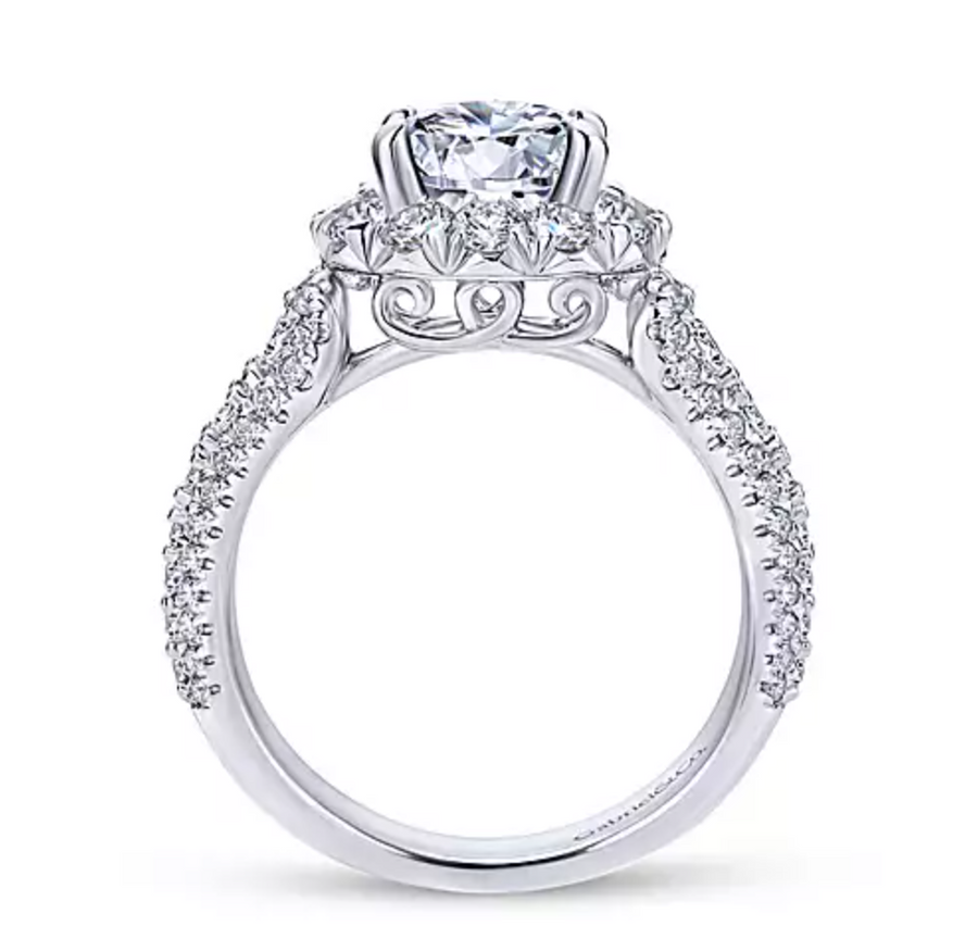 Perito - 14K White Gold Round Halo Diamond Engagement Ring