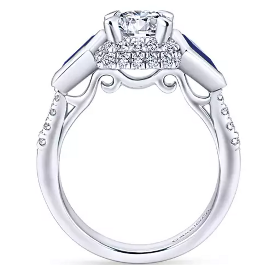 Allegra - 14K White Gold 3 Stone Sapphire and Diamond Engagement Ring