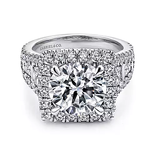 Bowery - 14K White Gold Cushion Halo Round Diamond Engagement Ring