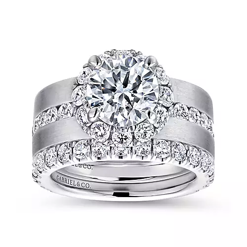 Virginia - 14K White Gold Round Halo Diamond Engagement Ring