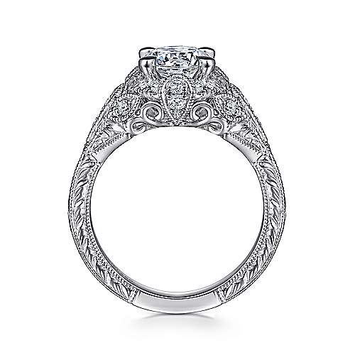 Annadale - Unique 14K White Gold Vintage Inspired Diamond Halo Engagement Ring
