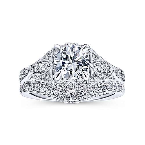 Windsor - Unique 14K White Gold Vintage Inspired Diamond Halo Engagement Ring
